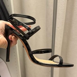 Schutz black patent strappy 4” sandal heels
